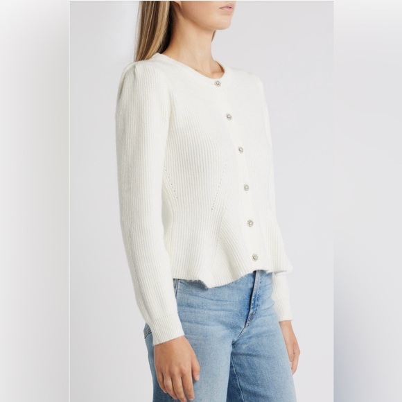 Sam Edelman Keegan Peplum Cardigan with Bedazzled button detail NWT XL Cream - Picture 5 of 15